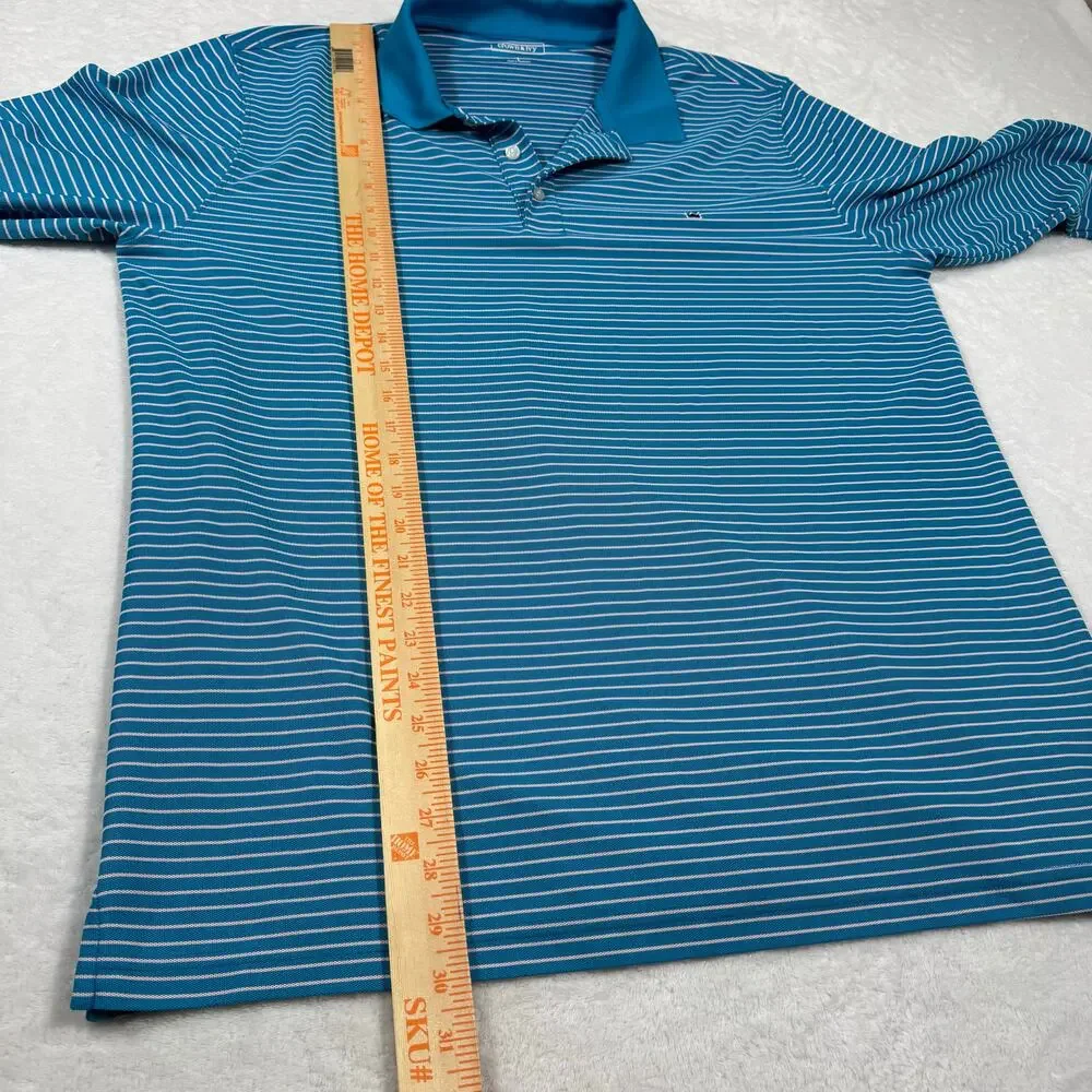 Crown & Ivy Men's L Striped Long Sleeve Pique Performance Polo Shirt Blue‎ White